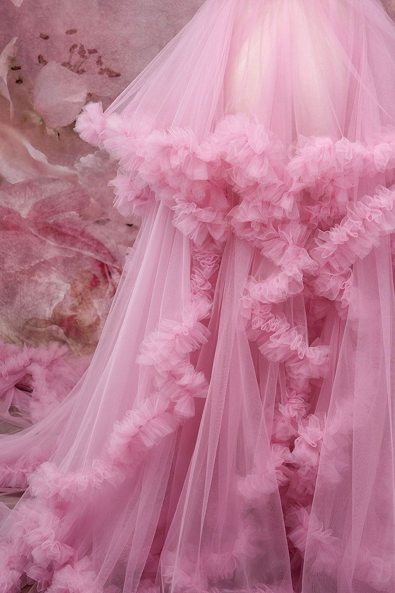 Pink One Shoulder Mesh Maternity Dress Detail