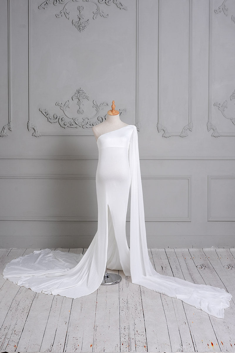 open lace back dress Kate Satin White Custom Maternity Photoshoot Gowns, XL / 14#-Sapphire Blue