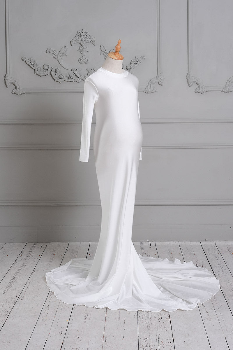 White Long Sleeve Silk Maternity Dress Side View