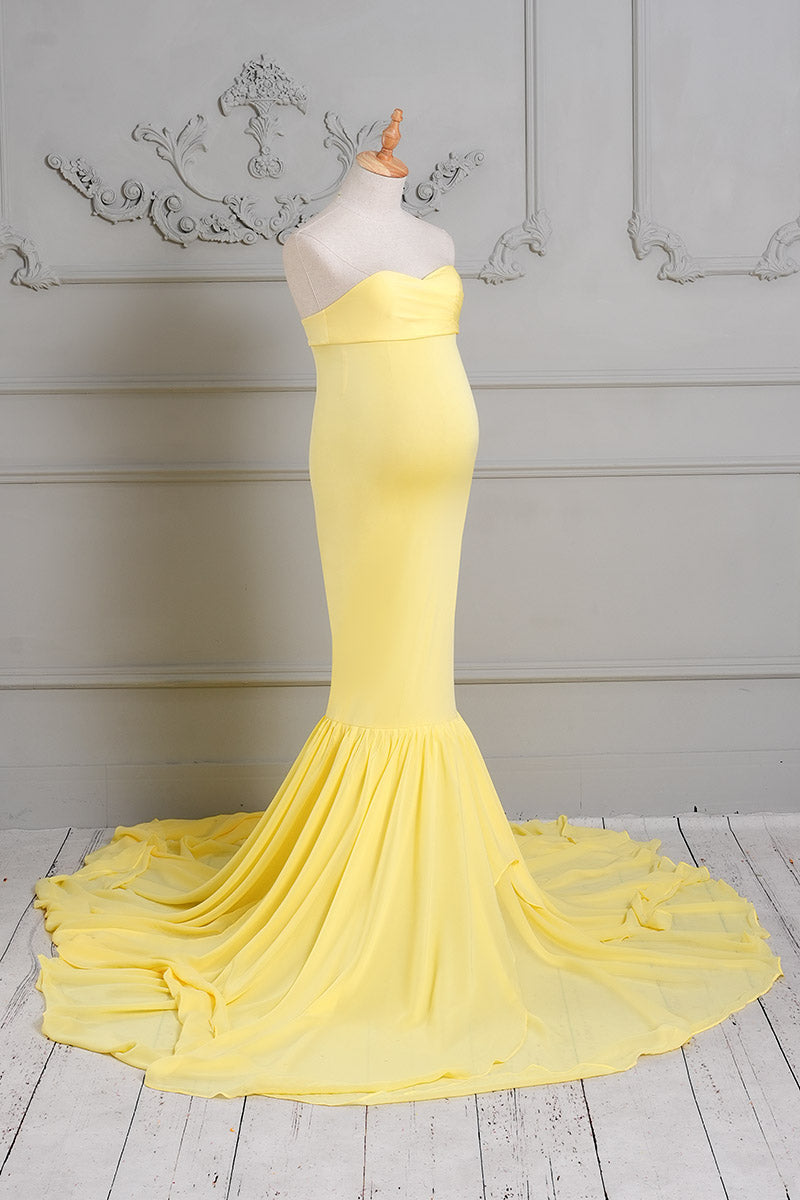 Yellow One Shoulder Satin Maternity Dress Side Shot