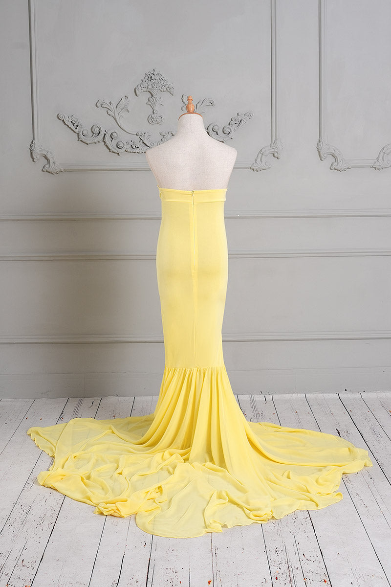 Yellow One Shoulder Satin Maternity Dress Back Photo