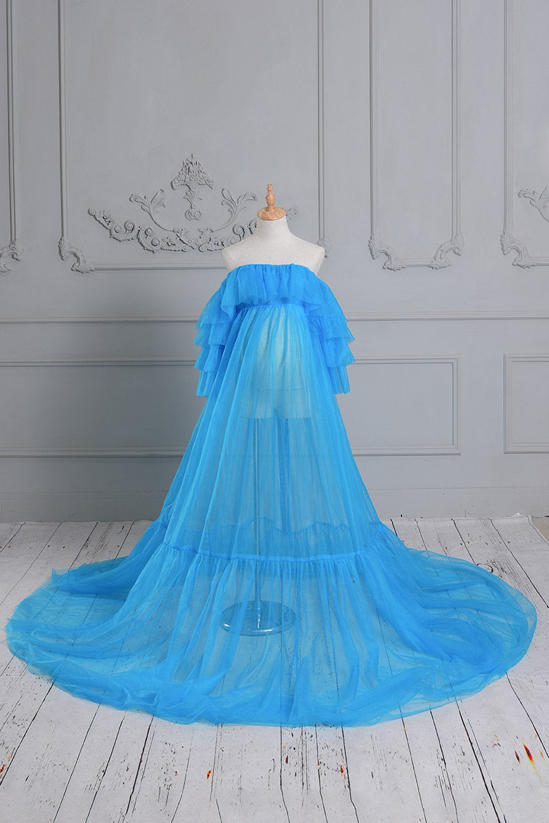 Blue Inner Tube Free Mesh Maternity Dress Front View