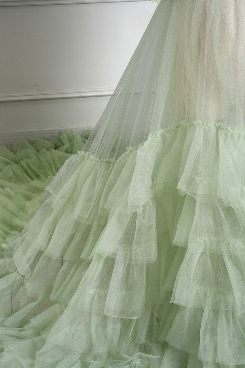 Detailed photos of mint green cake mesh maternity dress skirt