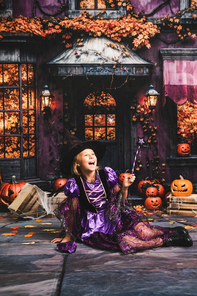 Fondo de hojas caídas de calabaza de Halloween Cotttage diseñado por Emetselch