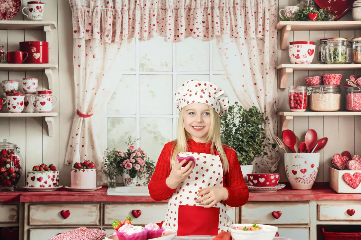 Kate Valentine's Day Red Heart Plates Kitchen Cupboard Photography Backdrop Designed by Emetselch