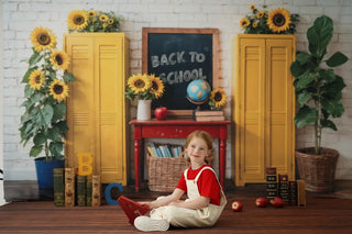 Kate Back to School Lockers Sunflower Chalkboard Printed Backdrop Designed by Emetselch