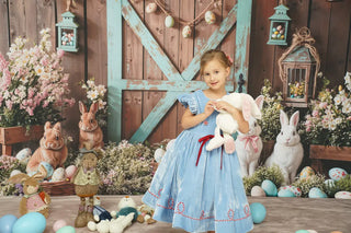 Kate Easter Bunny Barn Door Floral Printed Backdrop Designed by Emetselch