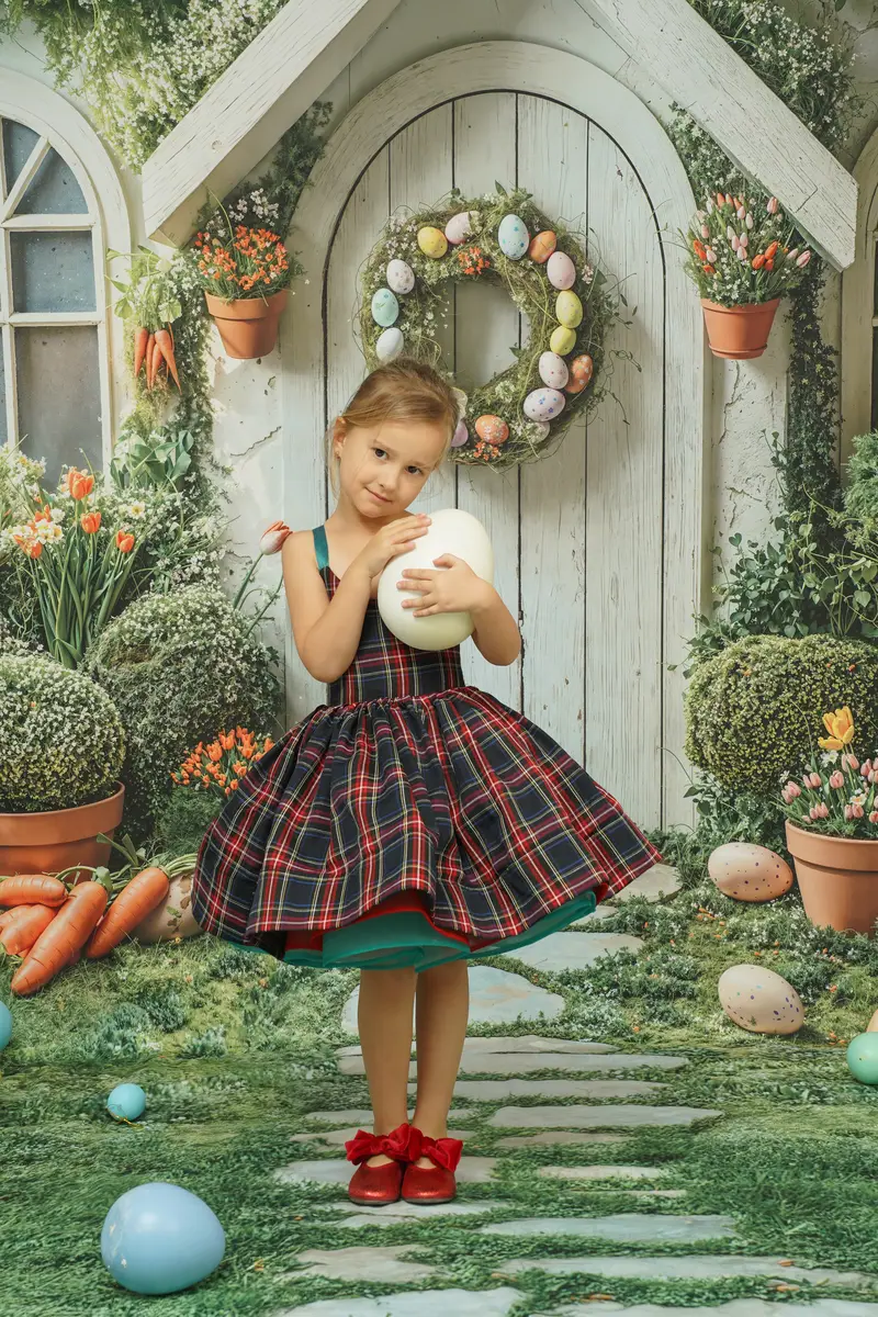 Kate Spring/Summer Plaid Lace-Up Kids Dress for Photography