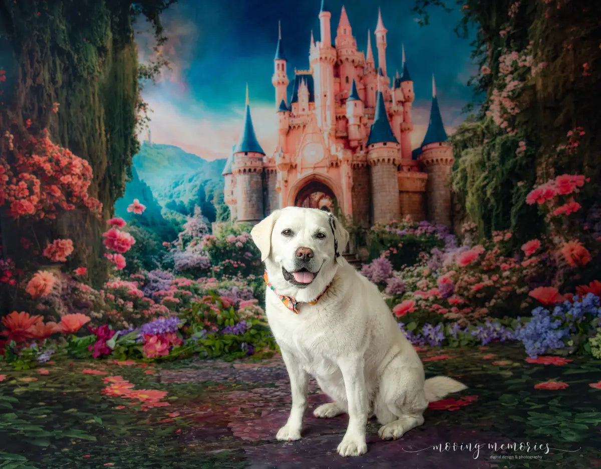 Kate Spring Fantasy Forest Flower Castle Backdrop+Alentine's Day Pink Rose Stone Floor Backdrop