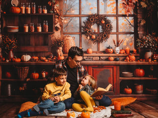 Kate Fall Halloween Pumpkin Orange Kitchen Printed Backdrop Designed by Emetselch