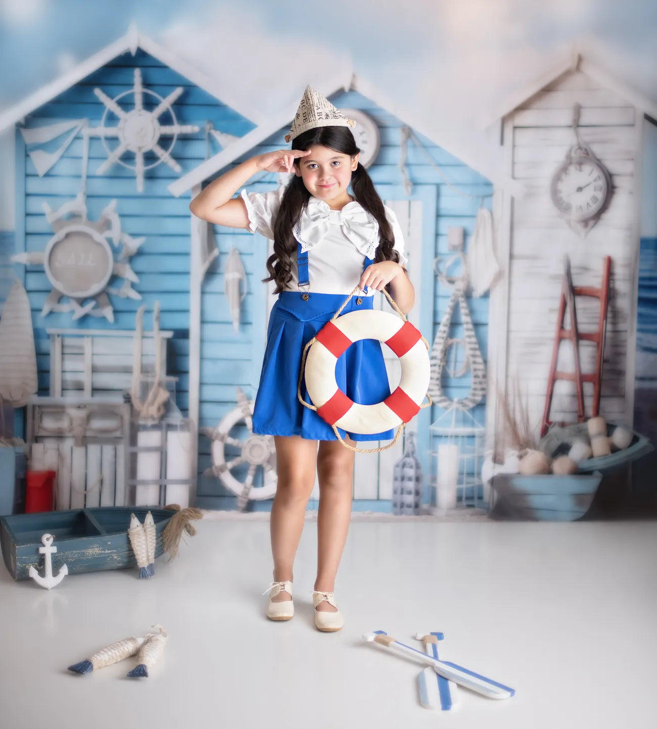 Kate Seaside Nautical Summer Blue House Backdrop Designed by Chain Photography