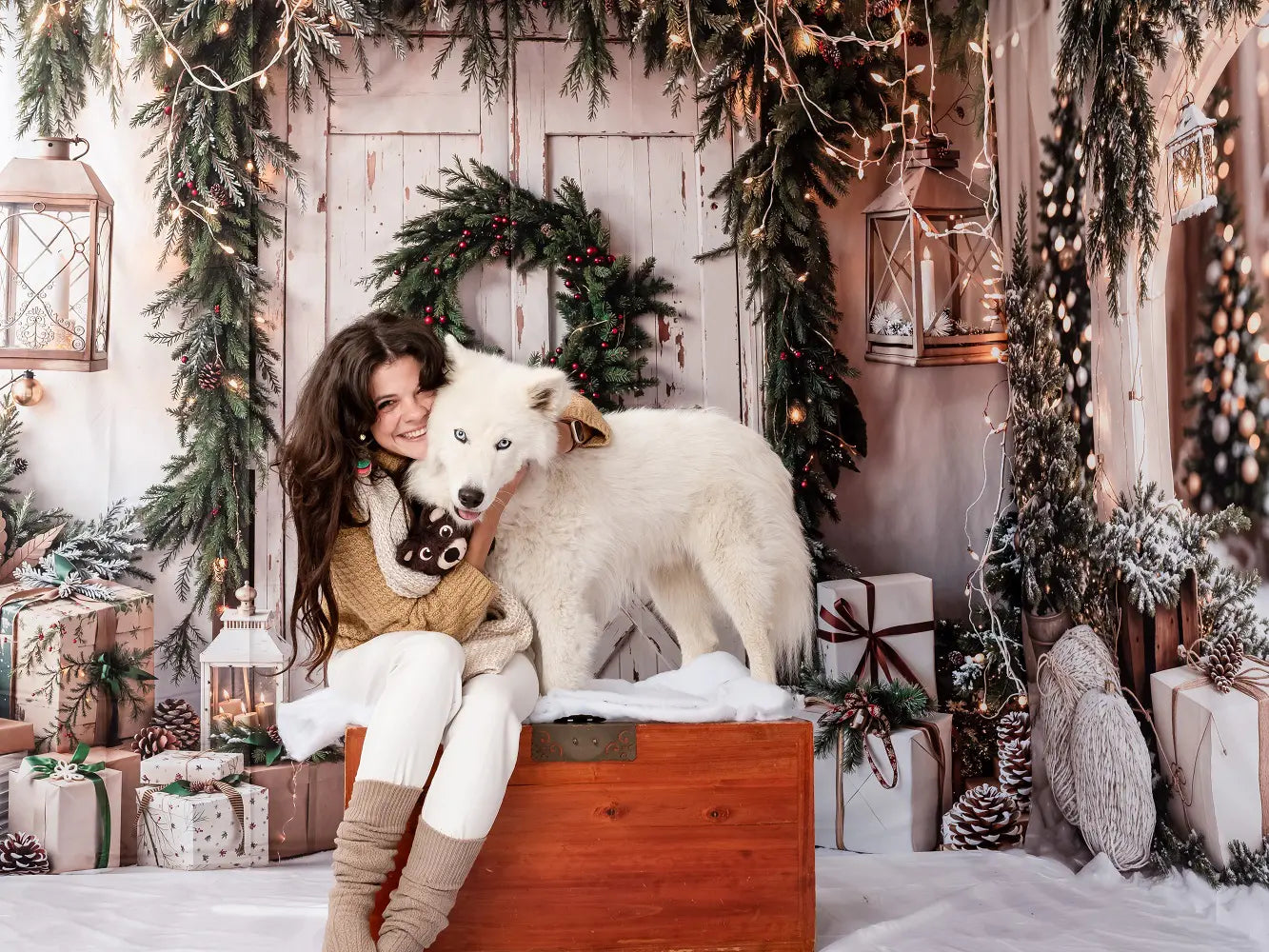 Kate Christmas Rustic Wreath Barn Door Gifts Backdrop Designed by Emetselch