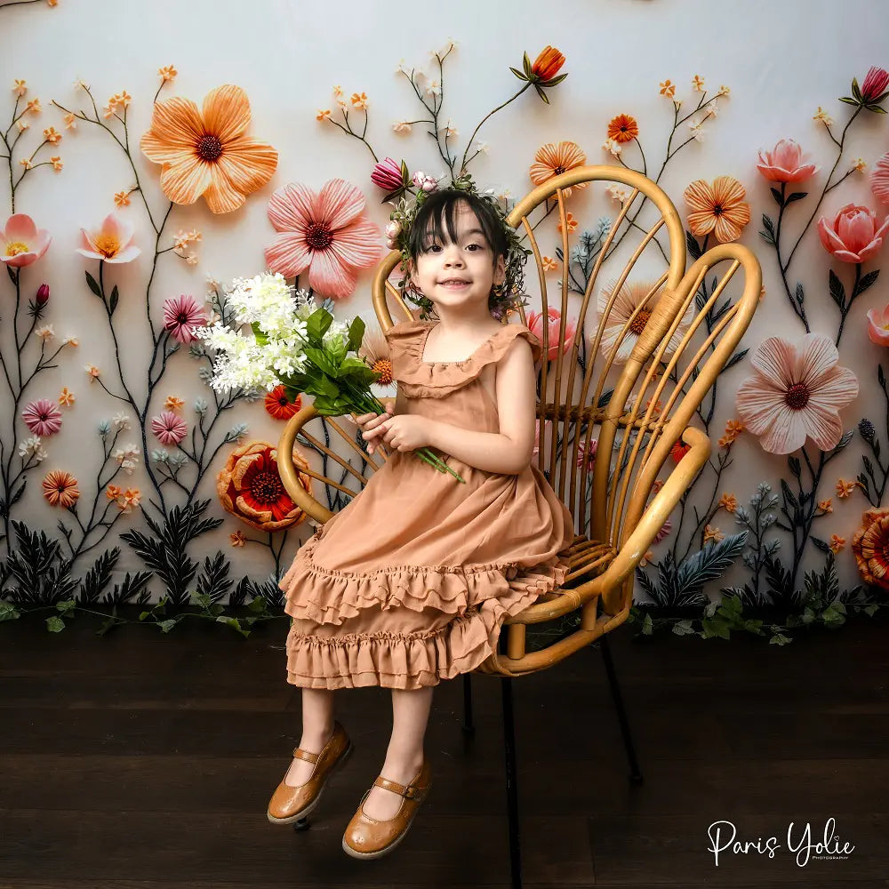 Kate Spring Pastel Embroidered Flower White Backdrop Designed by Mini MakeBelieve