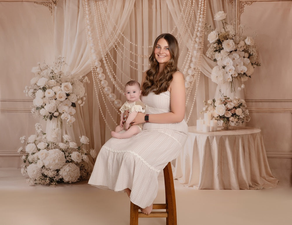 Kate Mother's Day Pearl Garland Floral Elegant Wedding Printed Backdrop Designed by Emetselch