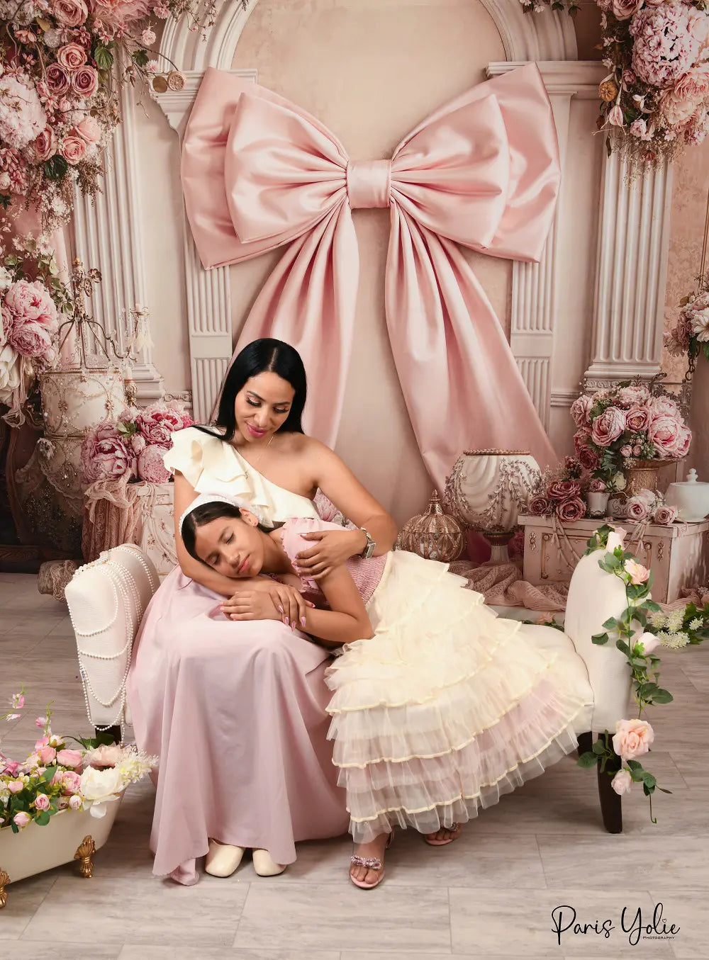 Kate Pink Bow Floral Arch Birdcage Printed Backdrop Designed by Emetselch