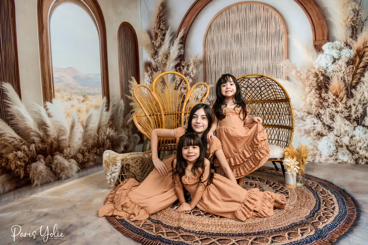 Kate Boho Floral Arch Neutral Window Pampas Grass Room Set