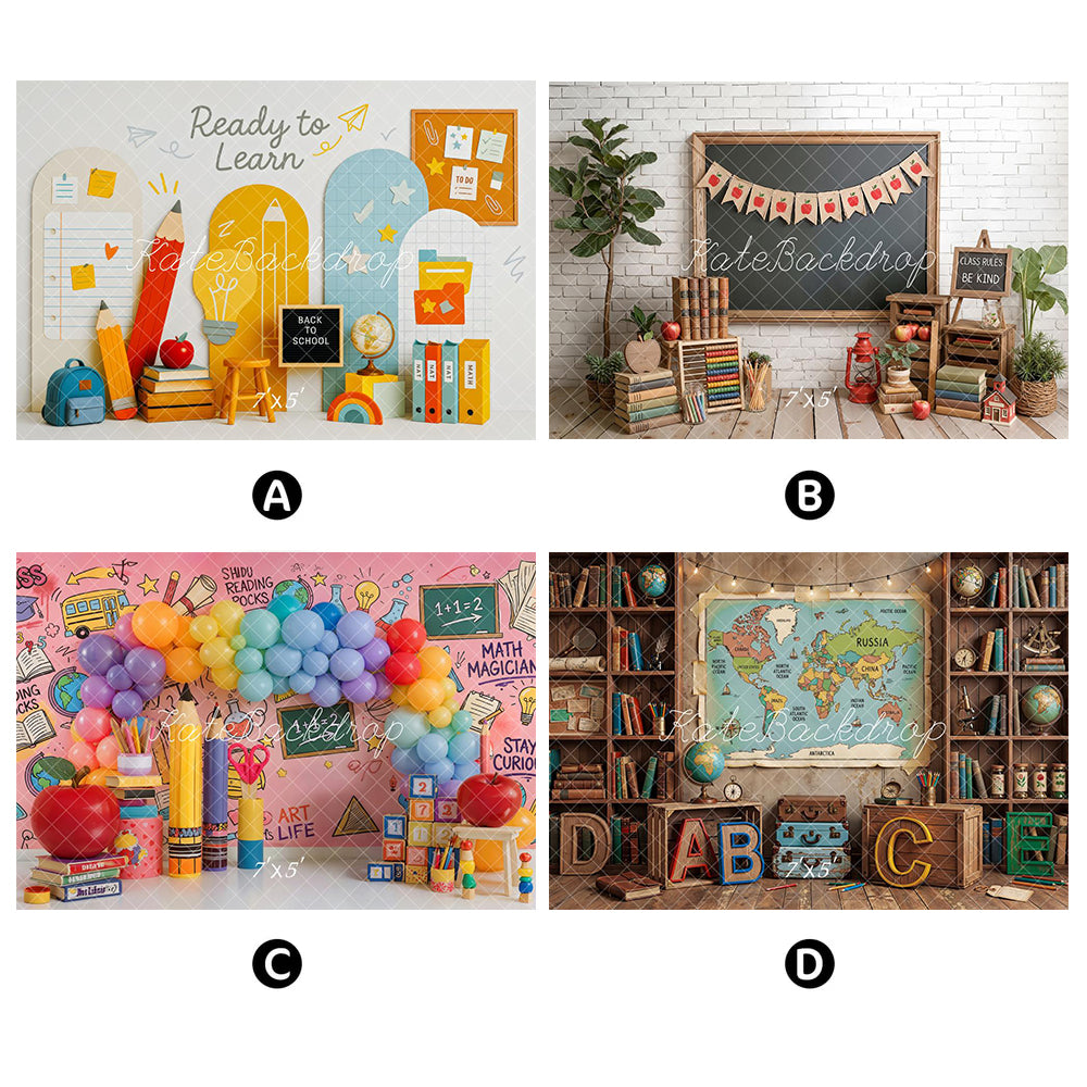 Kate Back To School Combination Printed Backdrops for Photography( 4 Backdrops in Total)
