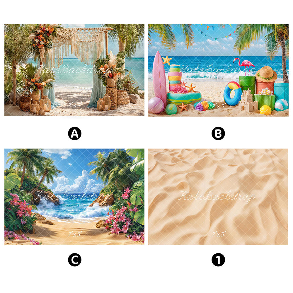Kate Beach Combination Printed Backdrops for Photography( 3 Backdrops & 1 Floor )