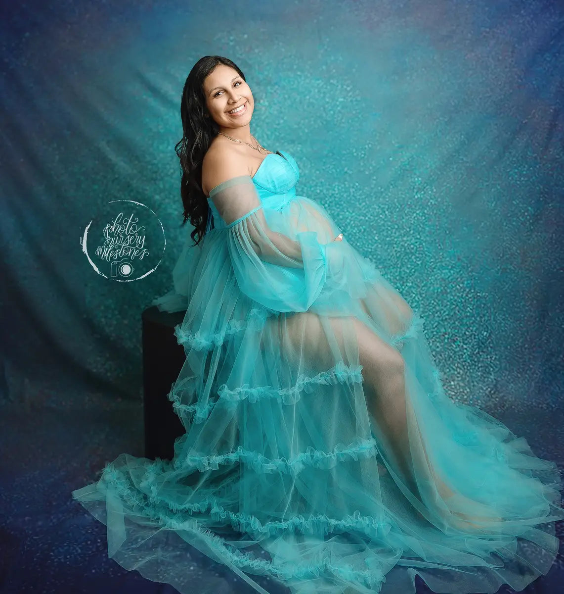 Kate Mesh High Waisted Long Sleeve Custom Maternity Photoshoot Gowns