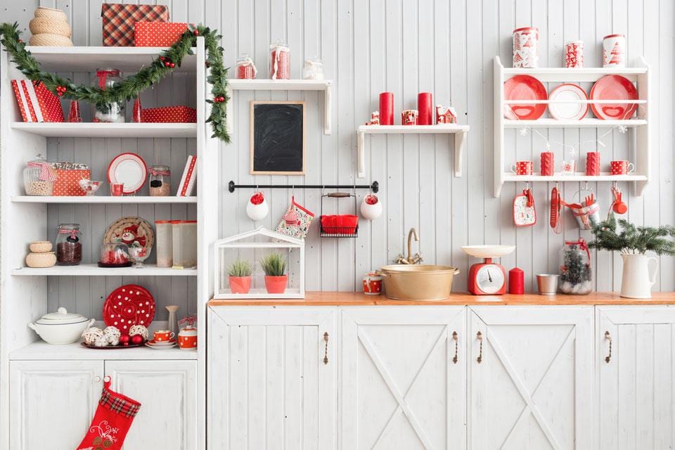 Kate Christmas Kitchen Fleece Backdrop White Wall for Photography