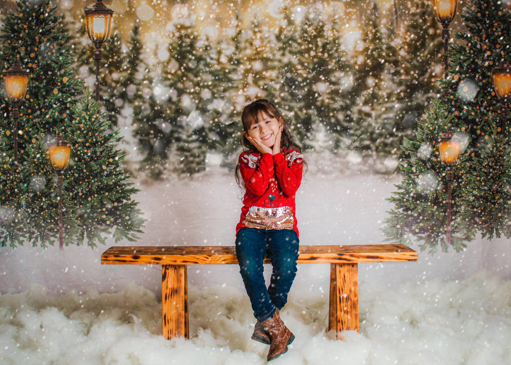 Kate Christmas Snow Forest Lights Fleece Backdrop for Photography