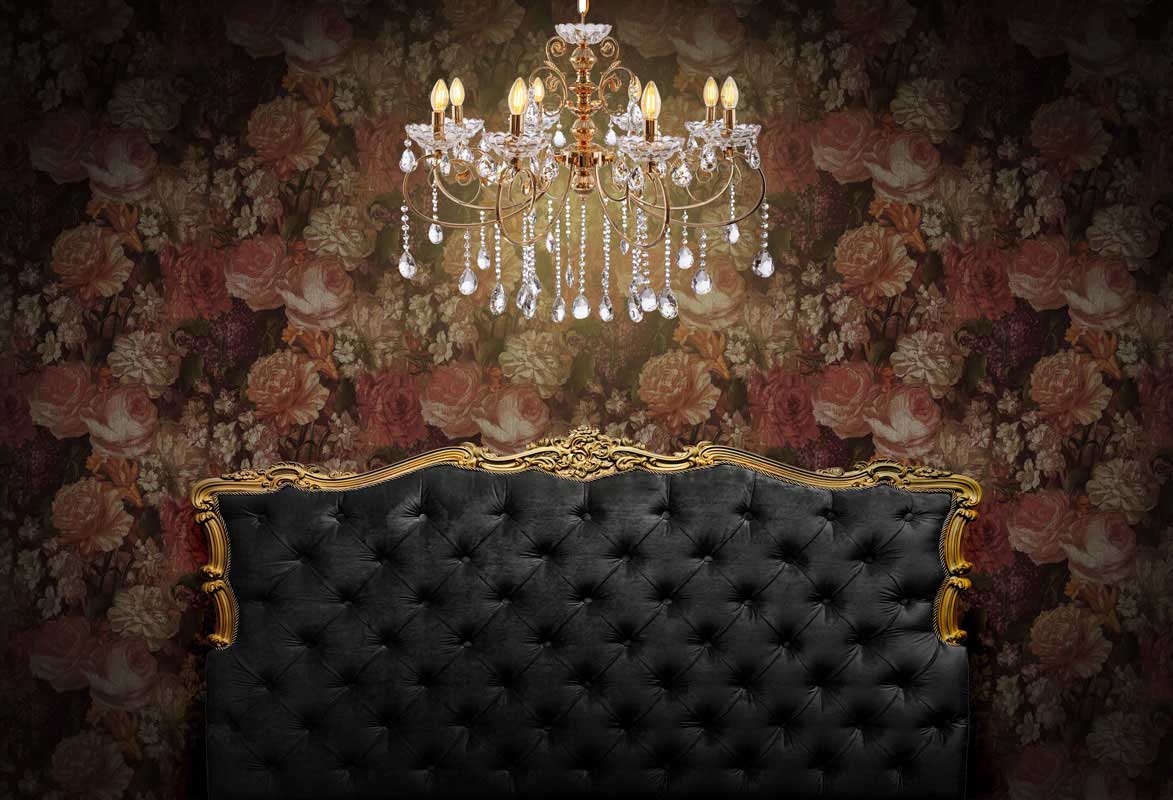 RTS Kate Boudoir Black Headboard Retro Florals Wall Backdrop Designed by Chain Photography