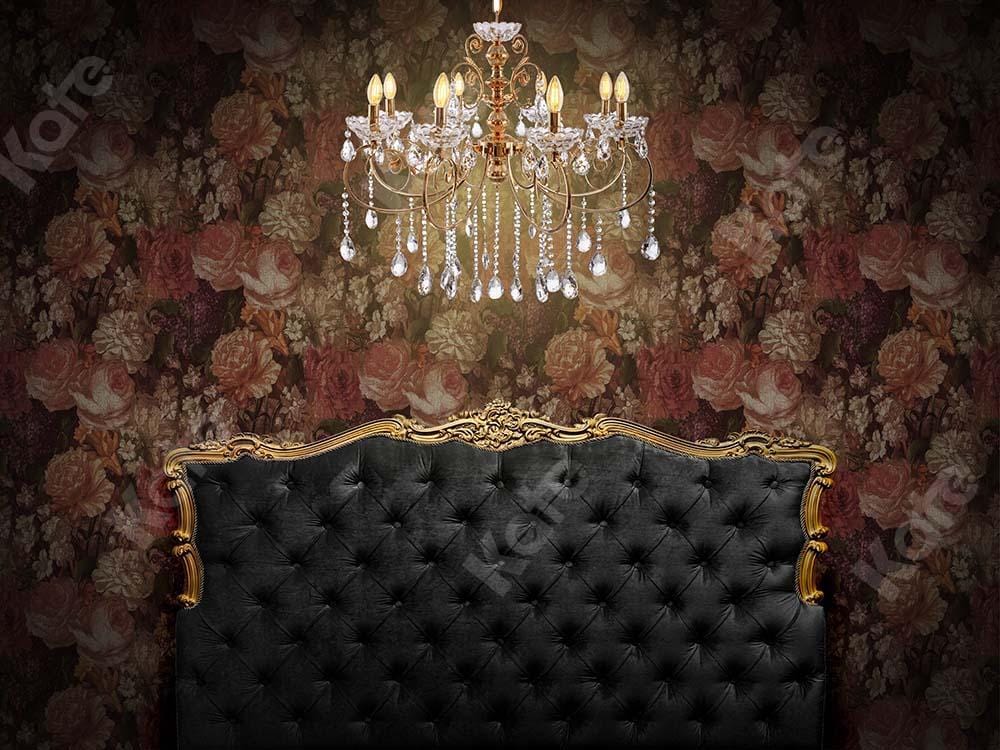 RTS Kate Boudoir Black Headboard Retro Florals Wall Backdrop Designed by Chain Photography