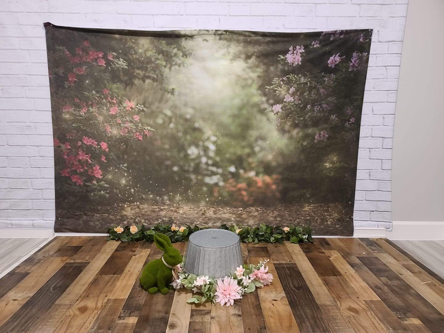 Kate Pink Florals Garden Fairy Lights spring Backdrop for Photography Designed by Pine Park Collection  (only ship to Canada)