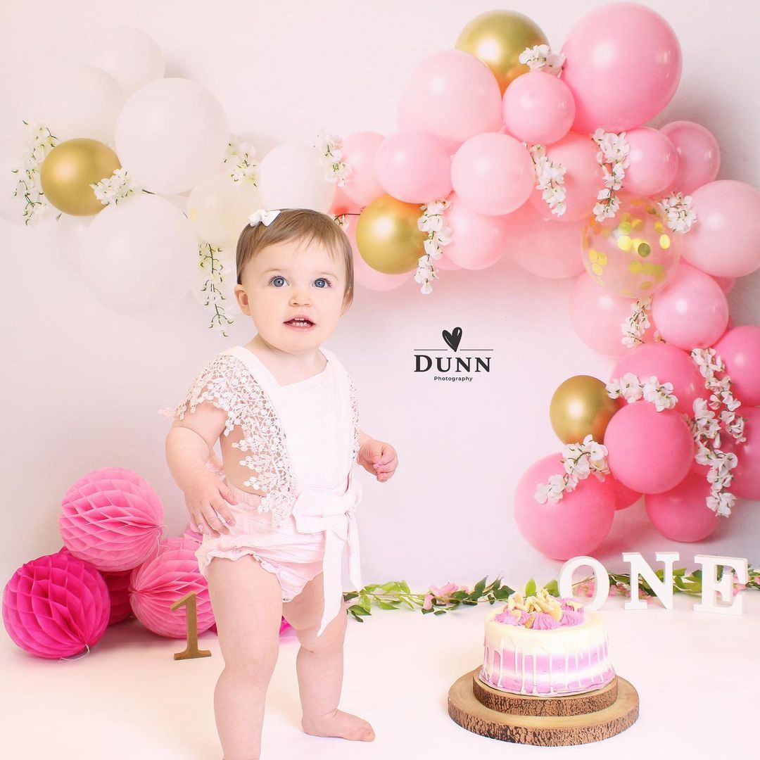 Kate 7x5ft Children Pink Balloons Garland Birthday Backdrop Designed by Megan Leigh Photography (only ship to Canada)