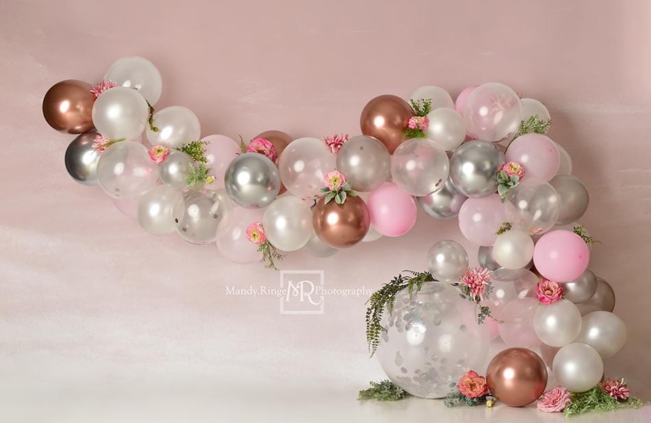 Kate Pink White and Rose Gold Floral Balloon Arch Backdrop Designed by Mandy Ringe Photography (only ship to Canada)
