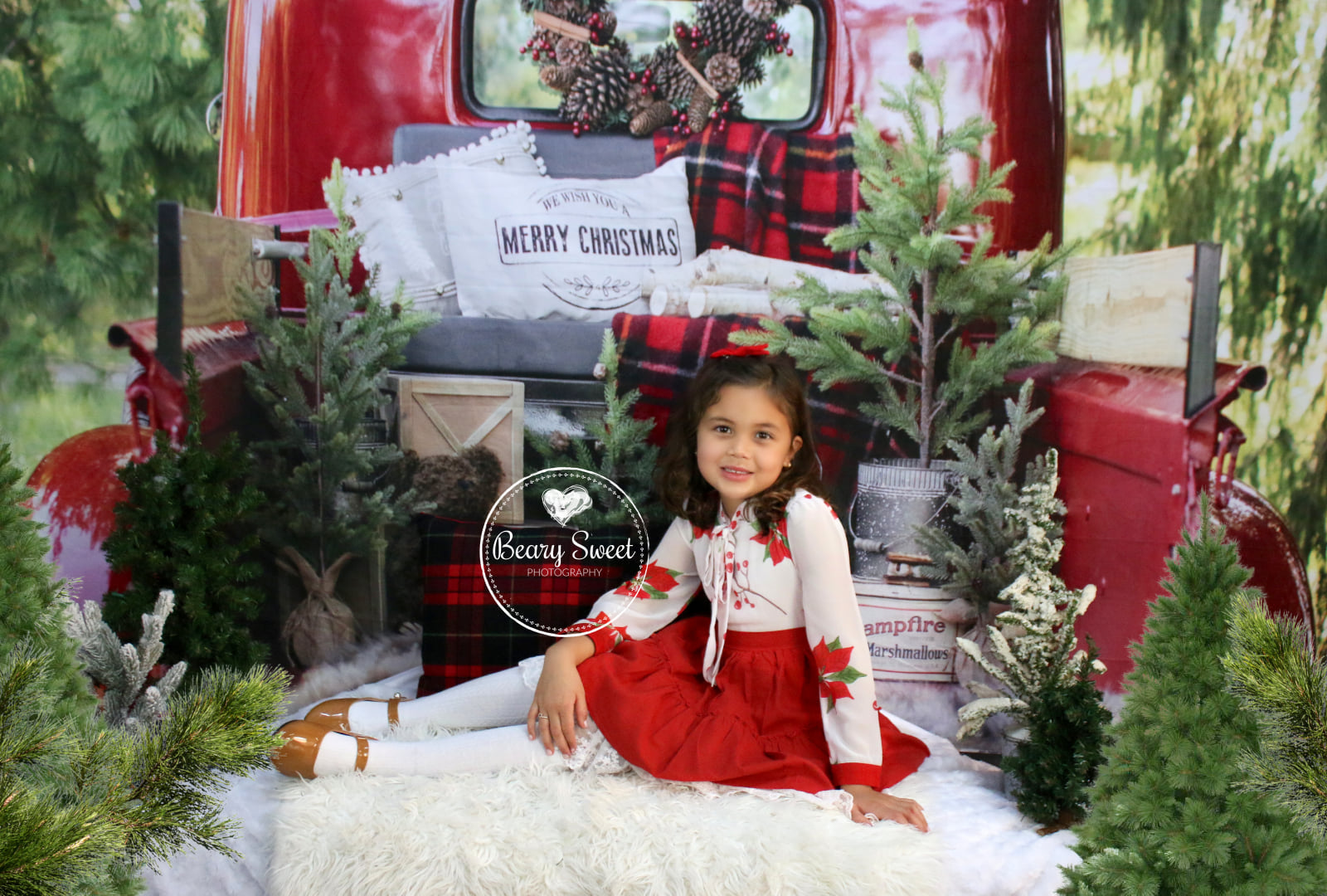 Kate 7x5ft Red Christmas Truck Backdrop for Photography (only ship to Canada)