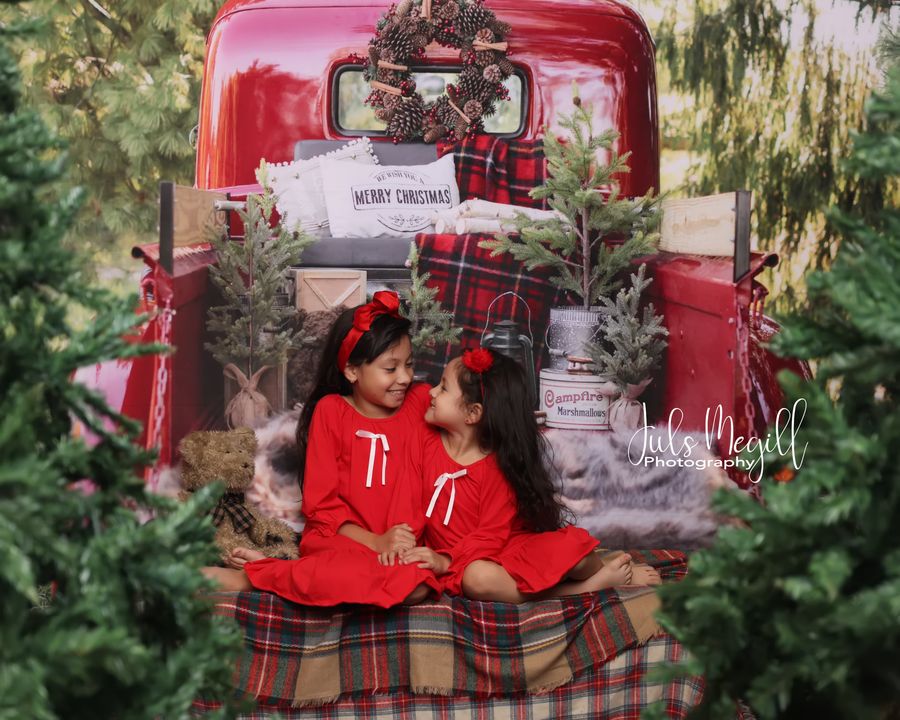 RTS Kate Red Christmas Truck Backdrop Designed by Mandy Ringe Photography
