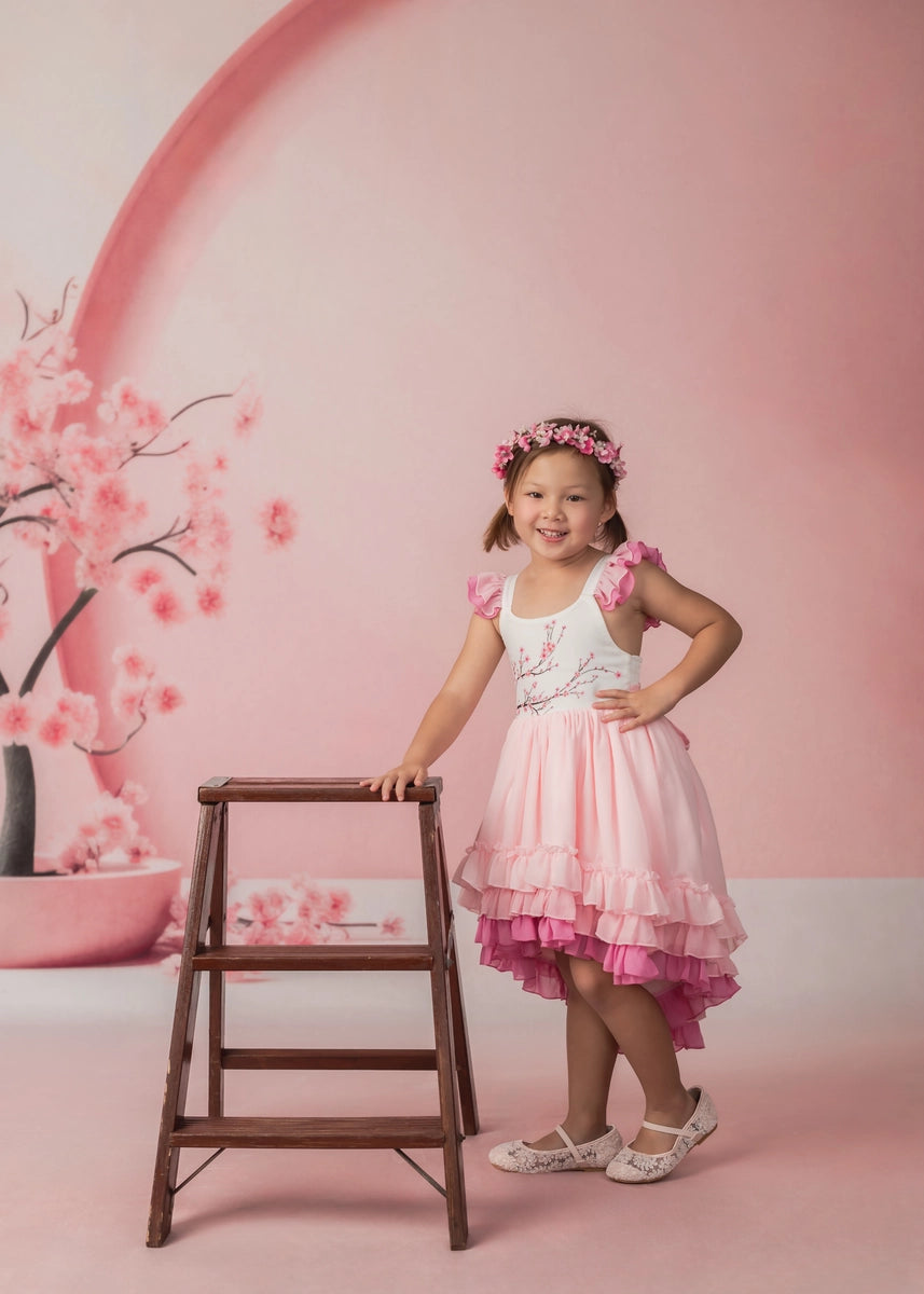 Kate Sweep Spring Pink Cherry Blossom Flower Arch Wall Backdrop Designed by Happy Squirrel Design
