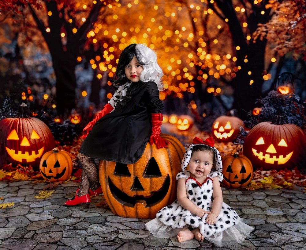 Kate Halloween Pumpkin Lights Path Backdrop Designed by Mini MakeBelieve