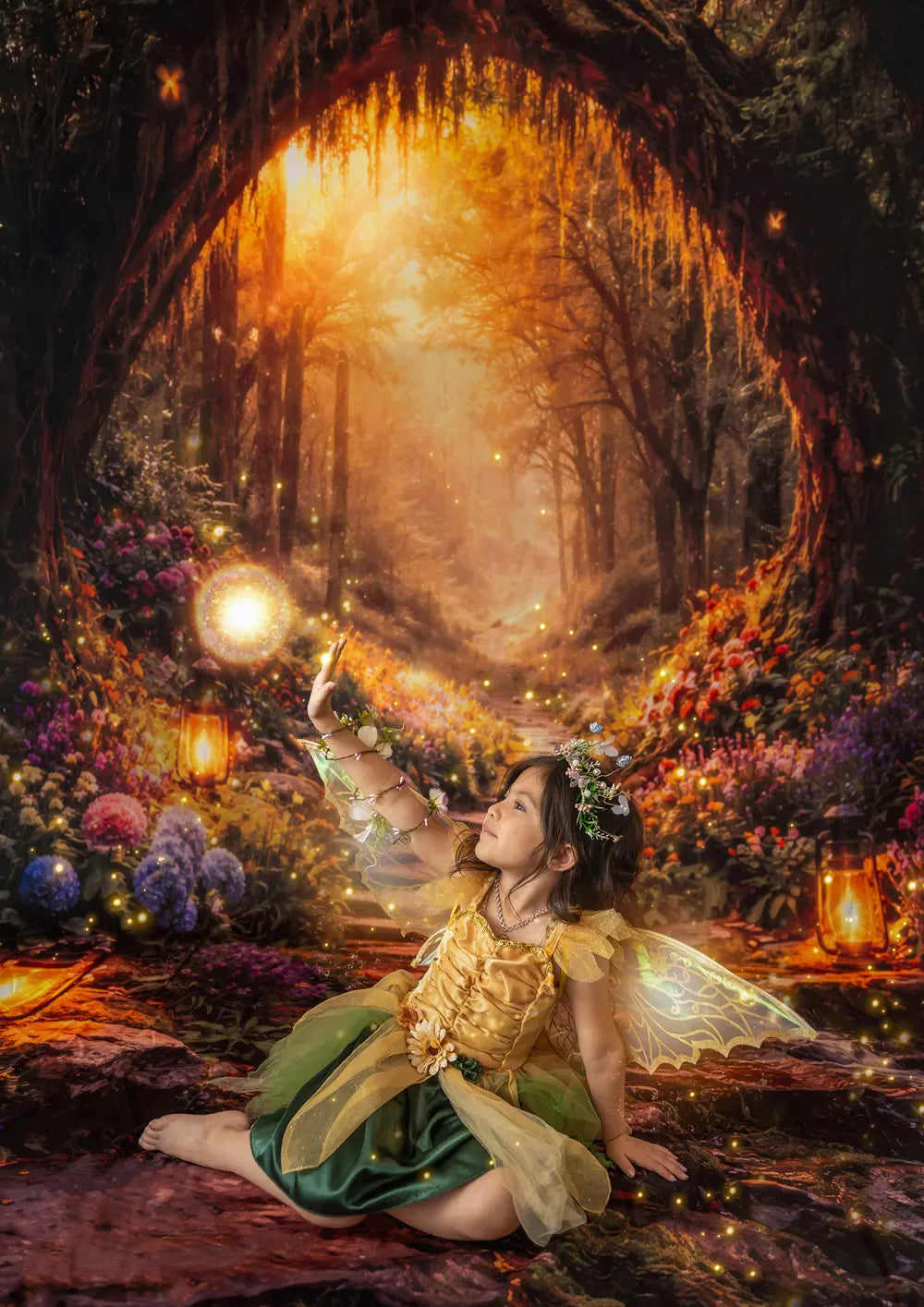 Kate Sweep Fairy Fantasy Forest Flower Arch Pathway Printed Backdrop Designed by Vertigo Productions