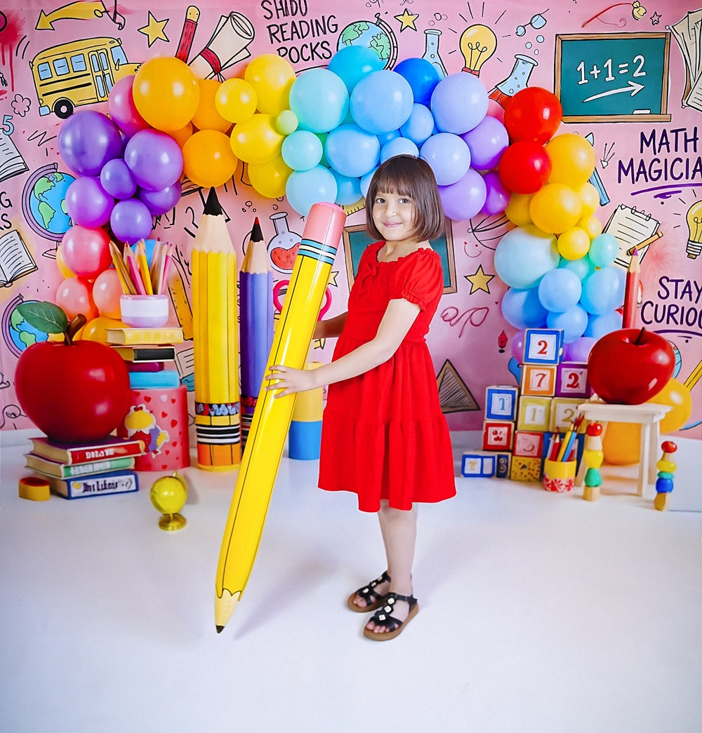 Kate Back to School Rainbow Balloon Pencil Apple Books Printed Backdrop Designed by Emetselch