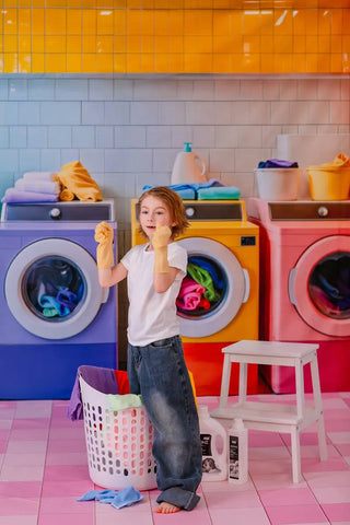 Kate Colorful Laundry Room Printed Backdrop Designed by Emetselch