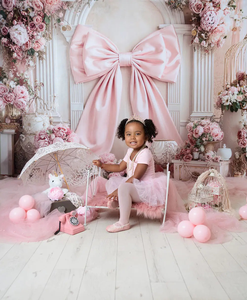 Kate Pink Bow Floral Arch Birdcage Backdrop Designed by Emetselch