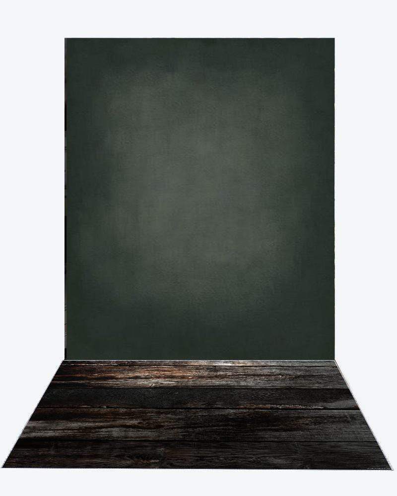 Kate Cold Black, Litter Green And Light Middle Gray Textured Backdrop+Black Wood rubber floor mat - Kate Backdrop