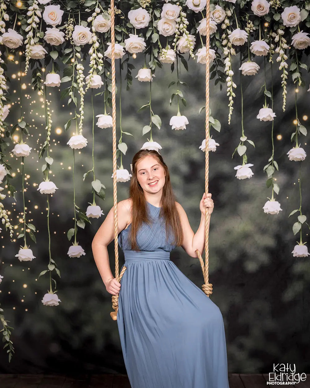 Kate Spring Flower Arch White Roses Greenery Printed Backdrop Designed by Mini MakeBelieve