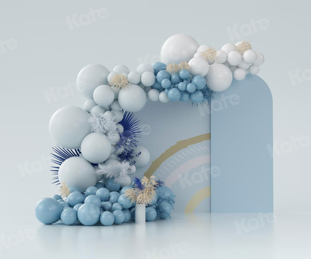 Kate Boho Balloons Fleece Backdrop Blue Cake Smash Designed by Uta Mueller Photography