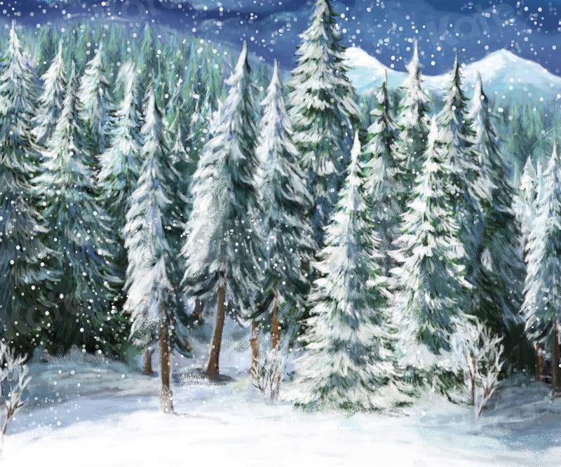 Kate Christmas Winter Forest Trees Fabric Backdrops Christine10