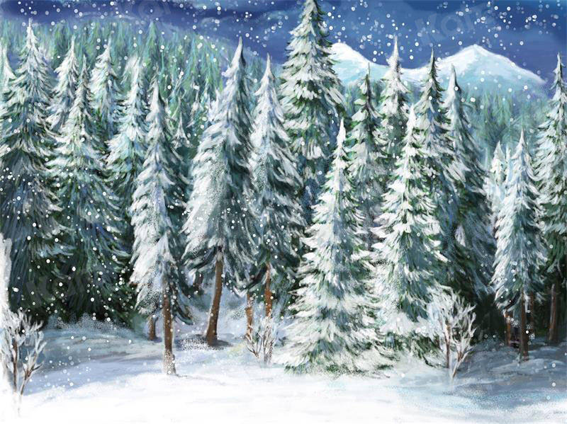 Kate Christmas Winter Forest Trees Fabric Backdrops Christine10