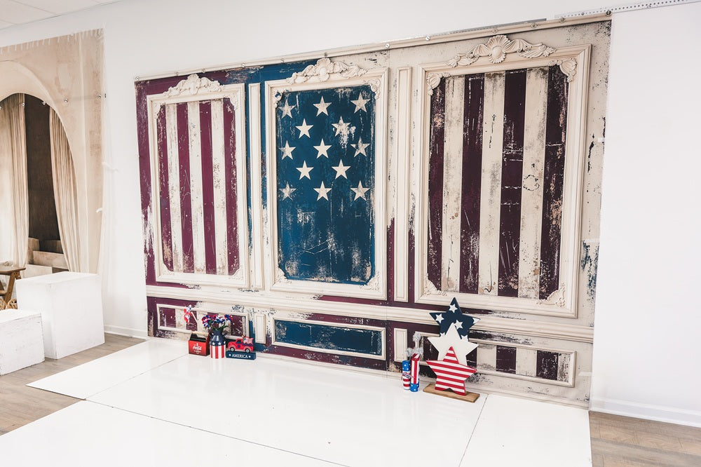 Kate Independence Day Vintage American Flag Panel Wall Printed Backdrop Designed by Emetselch