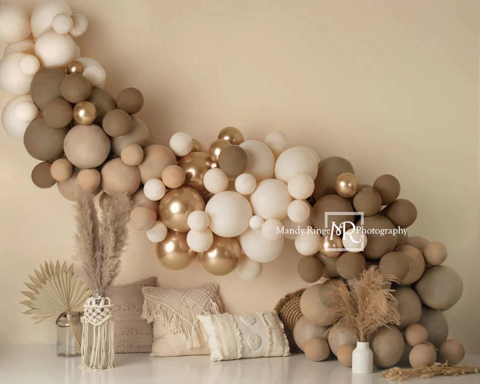 Kate 7x5ft Matte Boho Balloons Backdrop Macrame Pillows Designed by Mandy Ringe Photography (only ship to Canada)