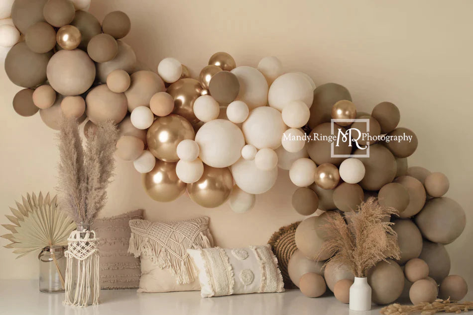 Kate 7x5ft Matte Boho Balloons Backdrop Macrame Pillows Designed by Mandy Ringe Photography (only ship to Canada)