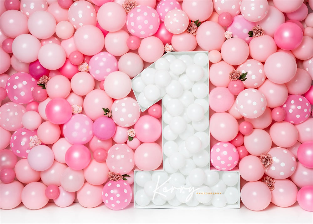 RTS Kate Pink Balloon Wall Backdrop First Birthday Floral for Photography Designed by Kerry Anderson
