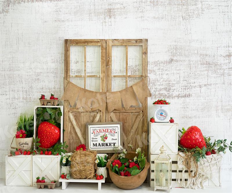Kate 7x5ft Summer Strawberry Backdrop Wooden Door for Photography (only ship to Canada)