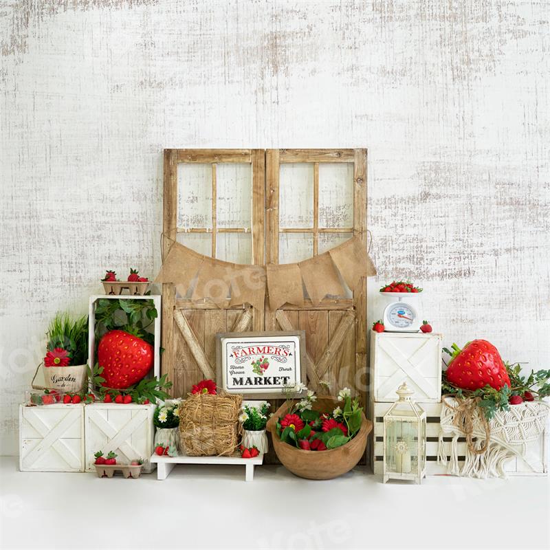 Kate 7x5ft Summer Strawberry Backdrop Wooden Door for Photography (only ship to Canada)