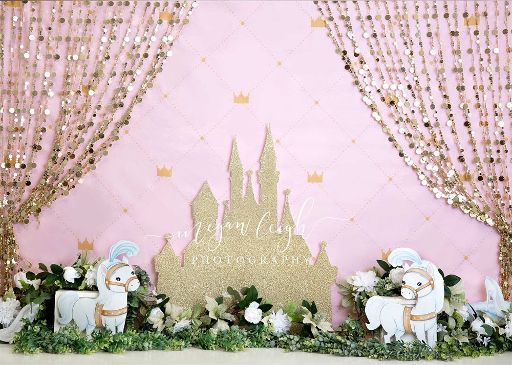 Kate Sweet Princess Backdrop Pink Golden Castle for Photography (only ship to Canada)